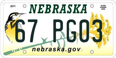NE license plate 67PG03