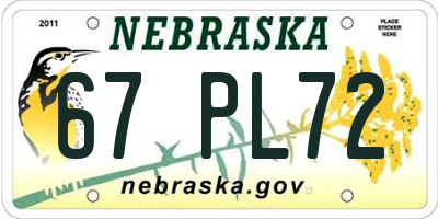 NE license plate 67PL72