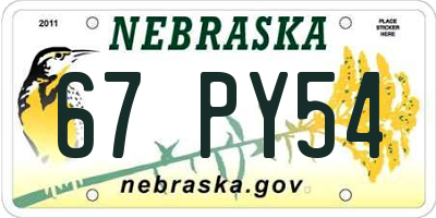 NE license plate 67PY54