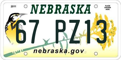 NE license plate 67PZ13