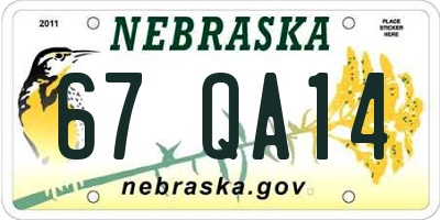 NE license plate 67QA14