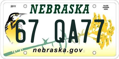 NE license plate 67QA77