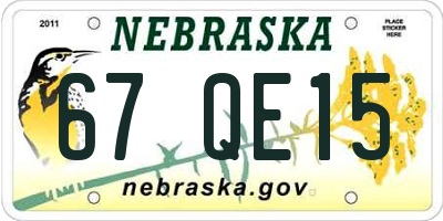 NE license plate 67QE15