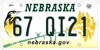 NE license plate 67QI21