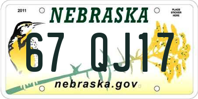 NE license plate 67QJ17