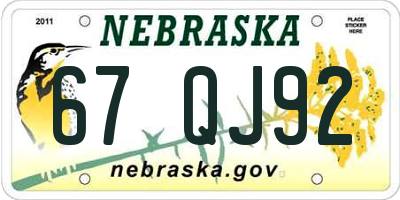 NE license plate 67QJ92