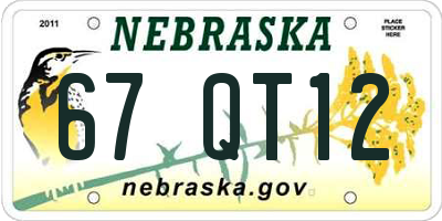 NE license plate 67QT12