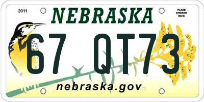NE license plate 67QT73