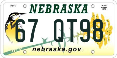 NE license plate 67QT98