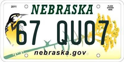 NE license plate 67QU07