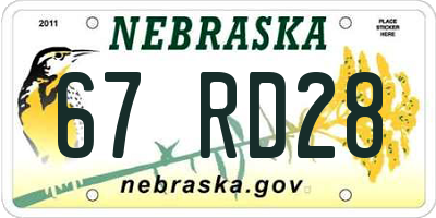 NE license plate 67RD28