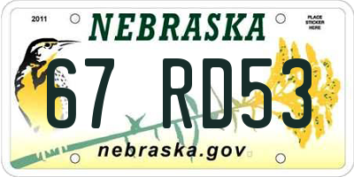 NE license plate 67RD53