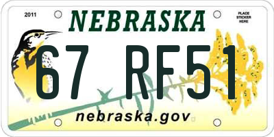 NE license plate 67RF51