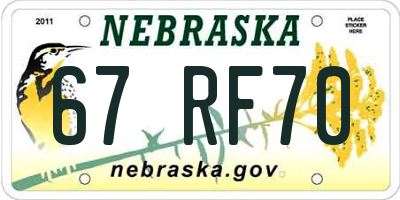 NE license plate 67RF70