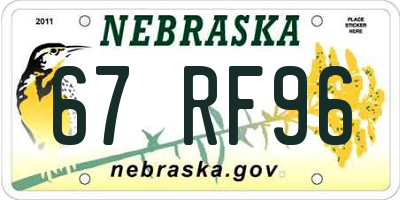NE license plate 67RF96