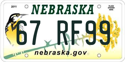 NE license plate 67RF99