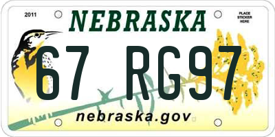 NE license plate 67RG97