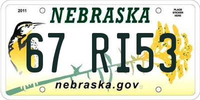NE license plate 67RI53