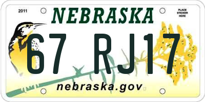 NE license plate 67RJ17