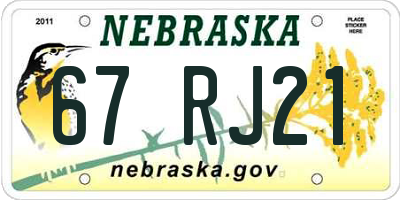 NE license plate 67RJ21