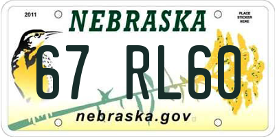 NE license plate 67RL60