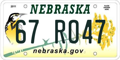 NE license plate 67RO47