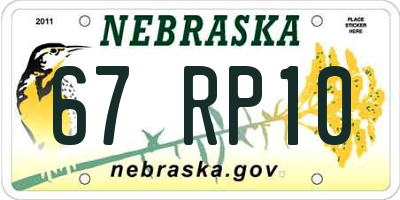 NE license plate 67RP10