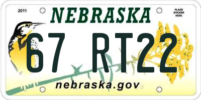 NE license plate 67RT22