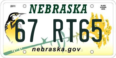 NE license plate 67RT65