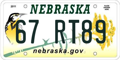 NE license plate 67RT89