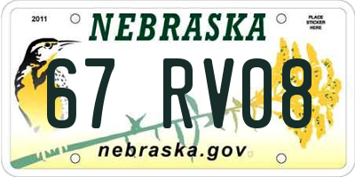 NE license plate 67RV08