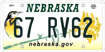 NE license plate 67RV62
