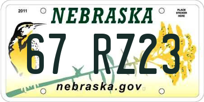 NE license plate 67RZ23