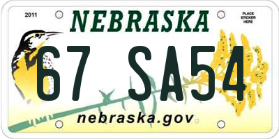 NE license plate 67SA54