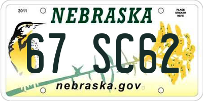 NE license plate 67SC62