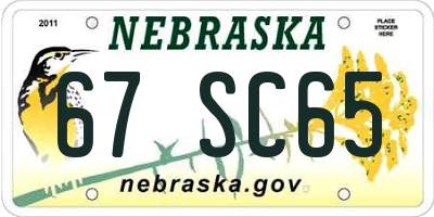 NE license plate 67SC65