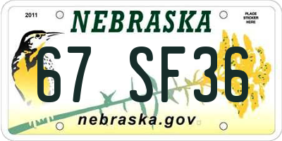 NE license plate 67SF36