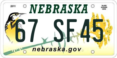 NE license plate 67SF45
