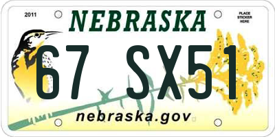 NE license plate 67SX51