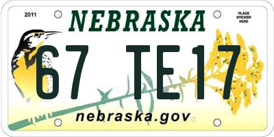 NE license plate 67TE17