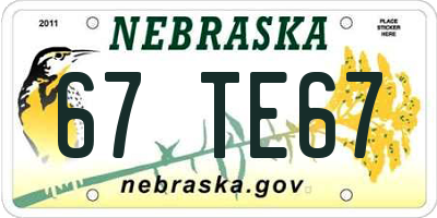 NE license plate 67TE67