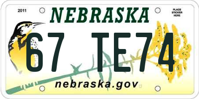 NE license plate 67TE74