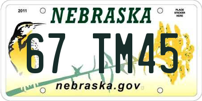 NE license plate 67TM45