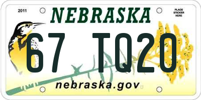 NE license plate 67TQ20