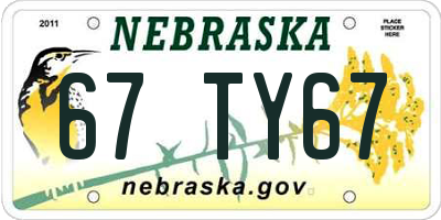 NE license plate 67TY67