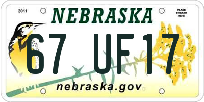 NE license plate 67UF17