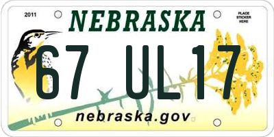 NE license plate 67UL17