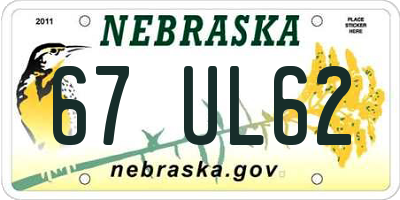 NE license plate 67UL62
