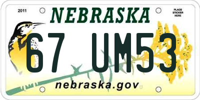 NE license plate 67UM53