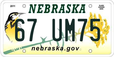 NE license plate 67UM75
